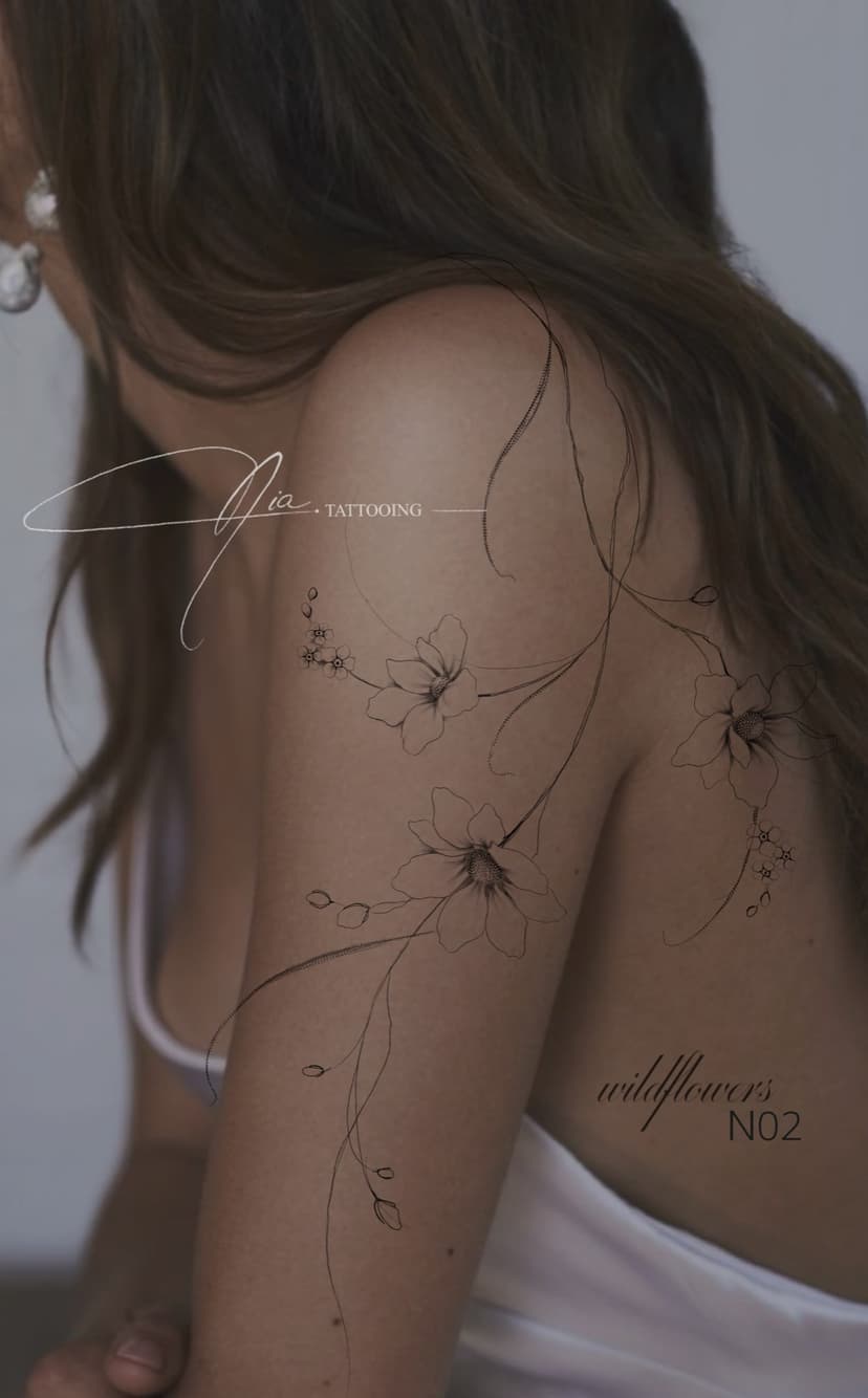 Wildflowers N02 — fine line wildflower · Nia Tattooing